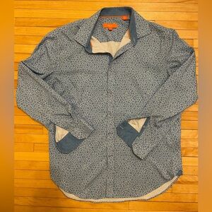 Men’s All-Over Blue Floral Print Button-Up By Tallia in Sz L